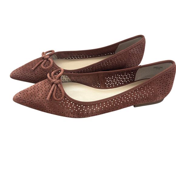 Ann Taylor Brown Suede Pointy Toe Ballet Flats Bow on Front Womens Size 9.5 - Picture 4 of 7